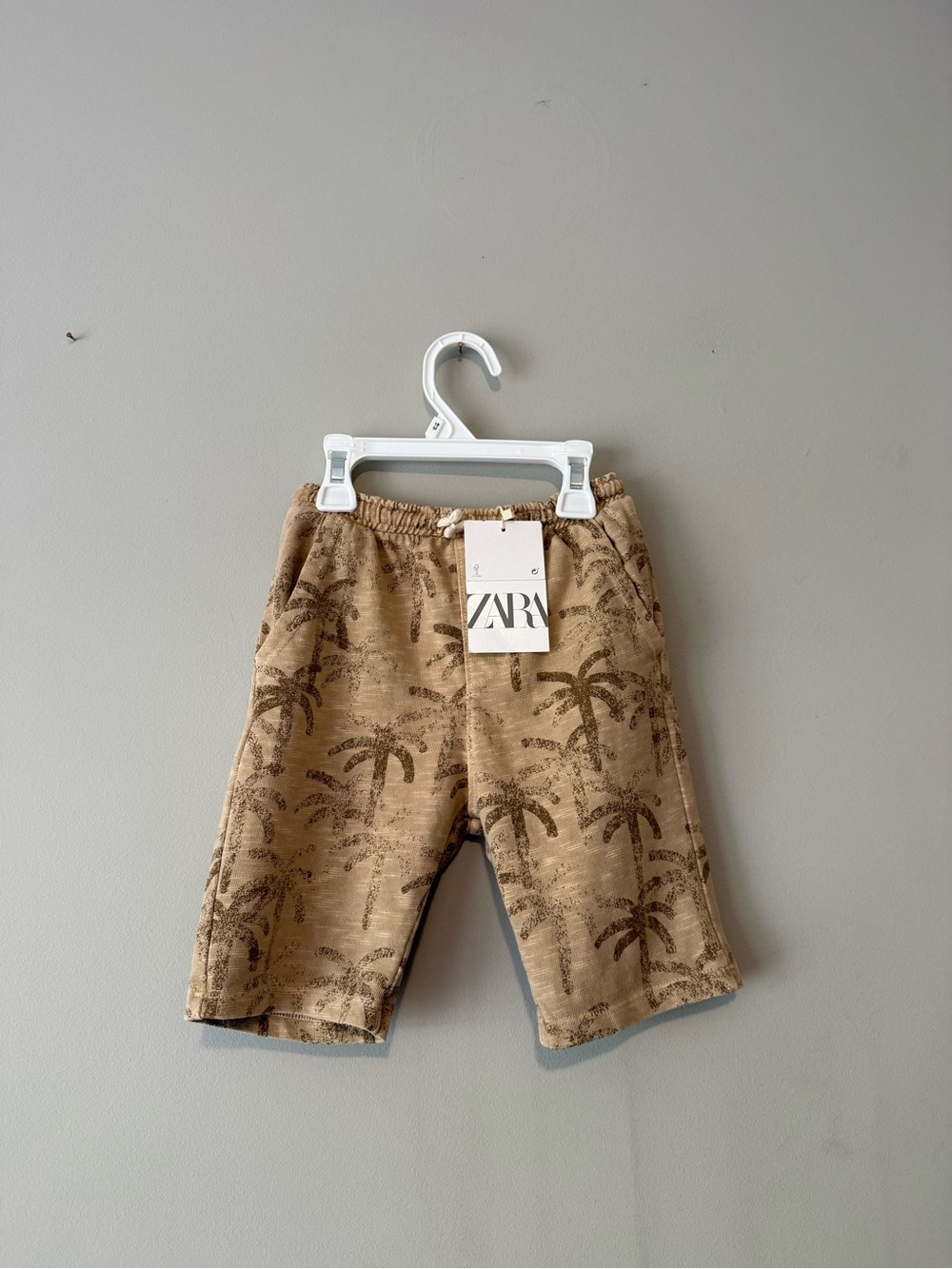 ZARA Beige Palm-Print Cotton Shorts